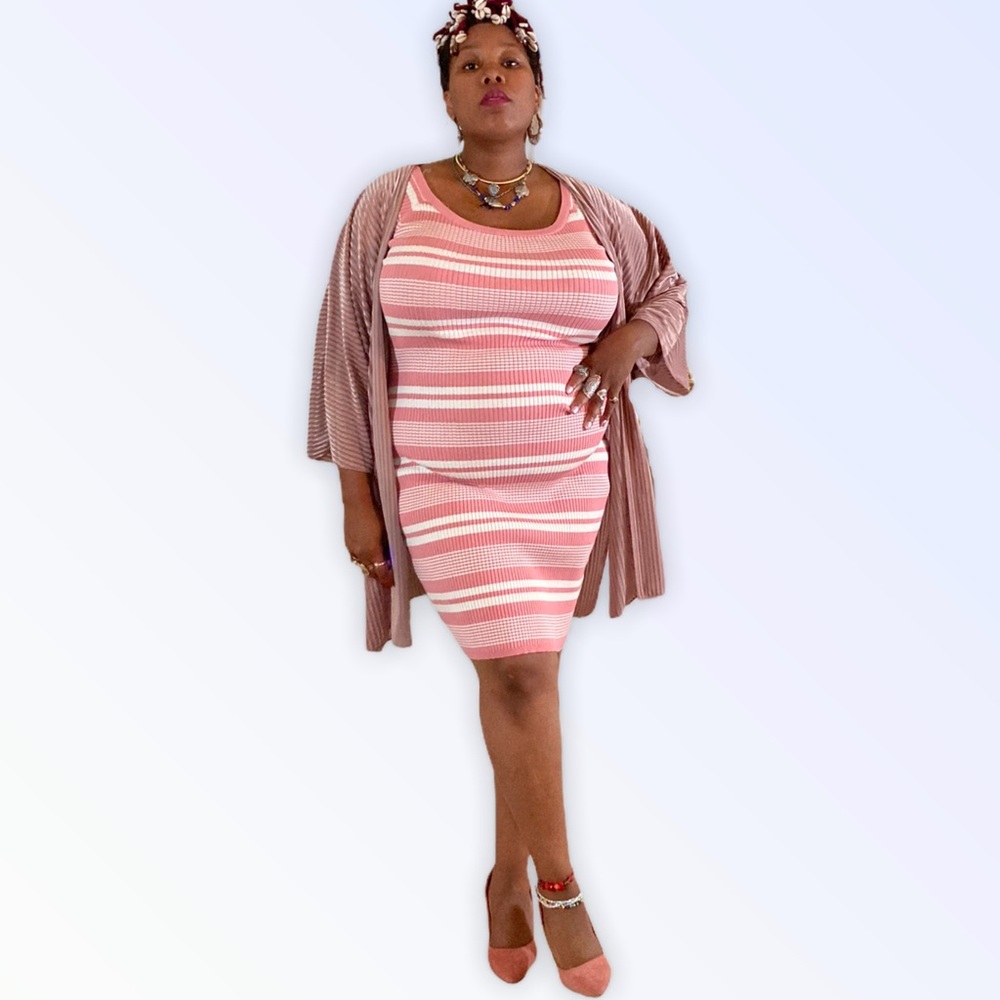 Pink and Cream Bodycon Sweater Dress